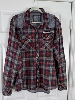 Affliction Men’s Plaid Long Sleeved Button-Up Shirt Size 2XL